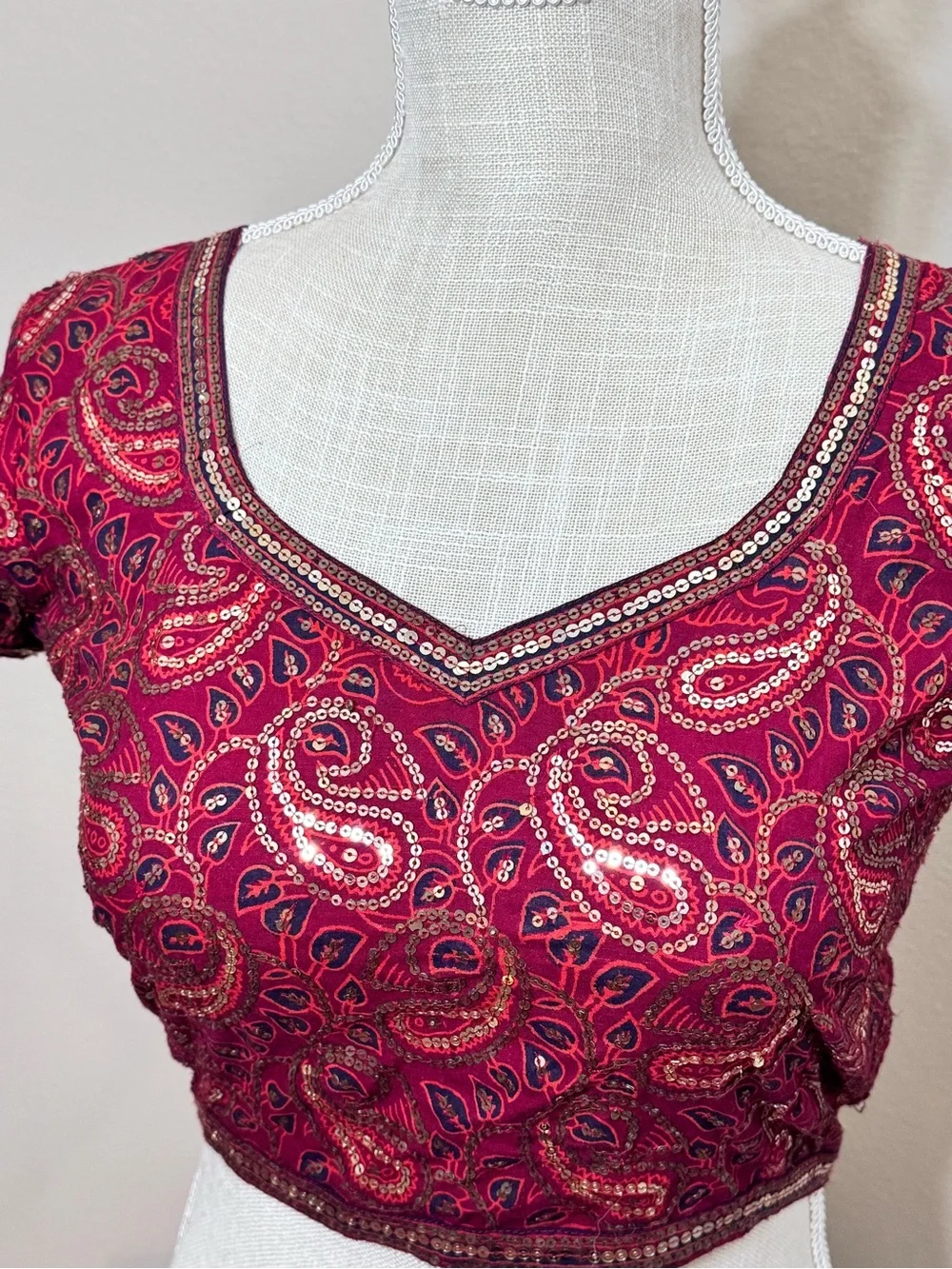 Sari Saree Indian blouse choli crop top 3 tassel ties back embroidered beaded